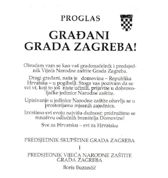 Proglas Grada Zagreba Narodna zastita