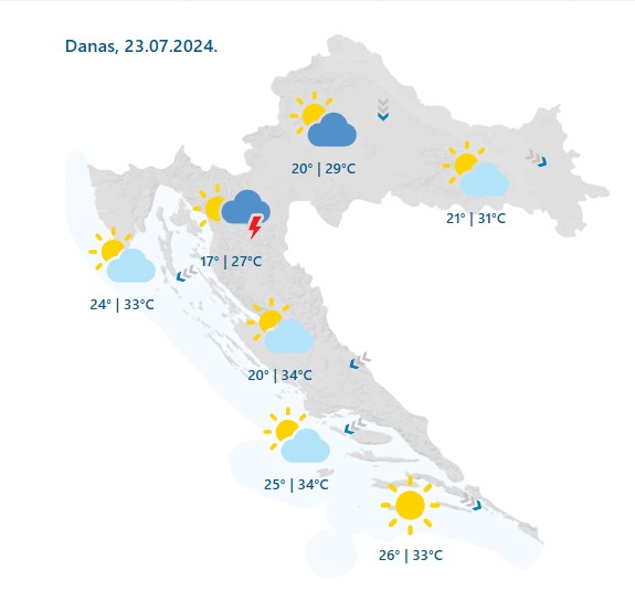 Vrijeme u Hrvatskoj 23. srpanj 2024