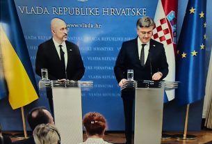 Zagreb, 29. siječanj 2025. Predsjednik Vlade Ukrajine Denis šmihal u posjeti Hrvatskoj dao je ijavu za novinare zajedno sa domaćinom, predsjednikom Vlade Andrejom Plenkovićem.