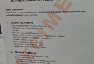 Glasački listić drugi krug predsjedničkih izbora
