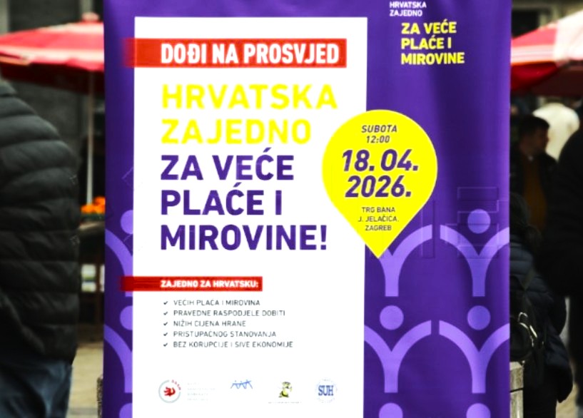 Prosvjed sindikata Hrvatska zajedno za veće plaće i mirovine