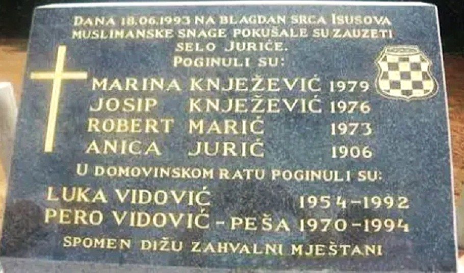 Spomen ploca u mjestu Jurici BiH