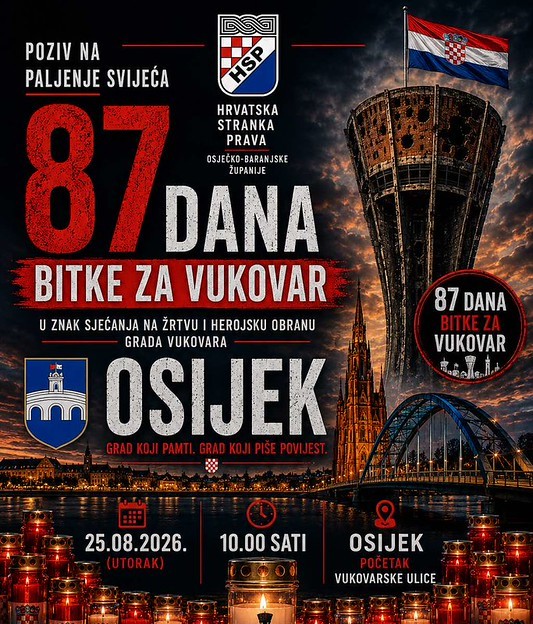HSP Osijek paljenje 87 svijeca za Vukovar Bitka za Vukovar